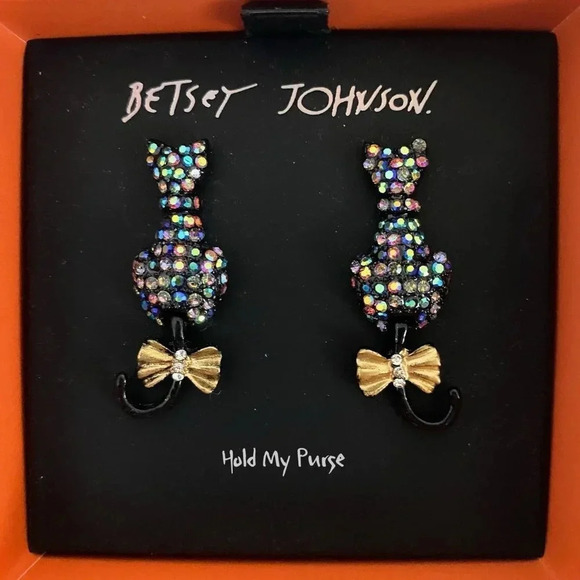 Betsey Johnson Jewelry - Betsey Johnson Black Cat Iridescent Pave Rhinestone Earrings in Gift Box